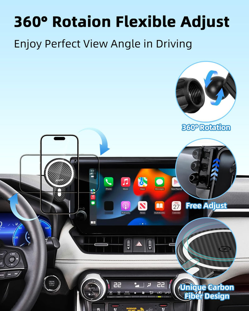 PZK Car Phone Holder for Toyota RAV4 2019-2025 Accessories 7/8-Inch Screen | Hybrid LE/XLE Magnetic 15W Fast Wireless Charger RAV4 Car Phone Mount 360° Rotation Not Affect Vent (Not Fit 9/10.5'') RAV4 2019-2025 (7/8 inch) Magsafe+ Wireless Charger