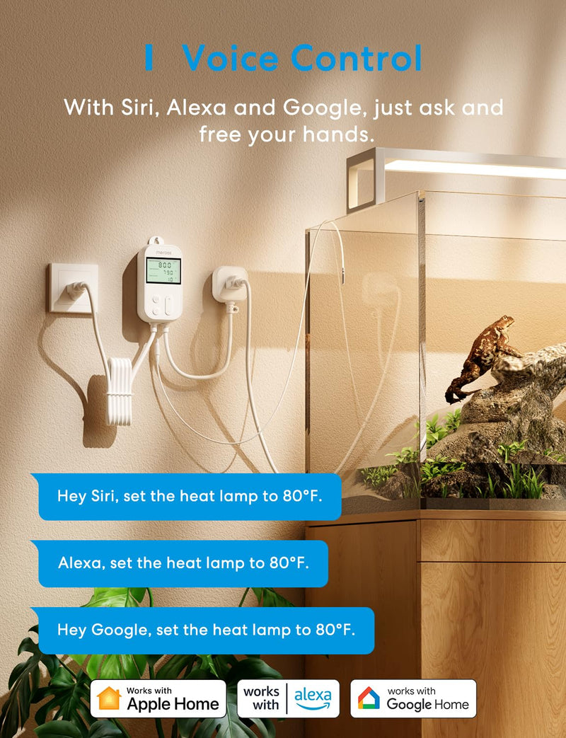 meross Smart Temperature Controller 15A 1800W, Smart Wi-Fi Thermostat Controlled Outlet Plug Works with Apple Home, Alexa, Google Home for Heating Cooling Homebrew Fermentation Reptiles Greenhouse New Temperature Controller