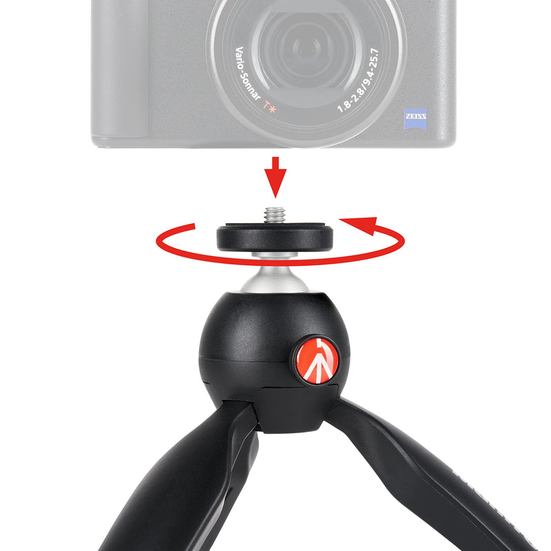 Manfrotto MTPIXIMII-B, PIXI Mini Tripod with Handgrip for Compact System Cameras, for DSLR, Mirrorless, Video, Made in Italy, Technopolymer and Aluminum, Black PIXI Mini Made in Italy