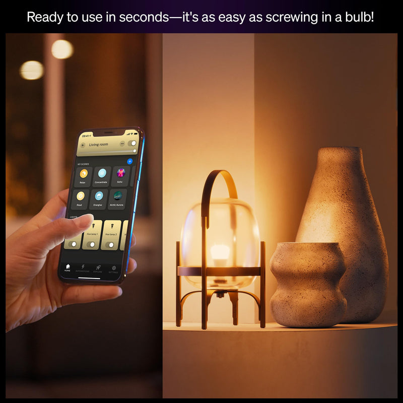 Philips Hue Smart LED A19 Bulb 2-Pack, White Ambiance, E26 Base, 9.5W, Full Spectrum Light 1000K-20000K, 1100 Lumens, Dimmable LED Bulbs, Works with Alexa, Google, and Apple Home Revamped 2 Pack