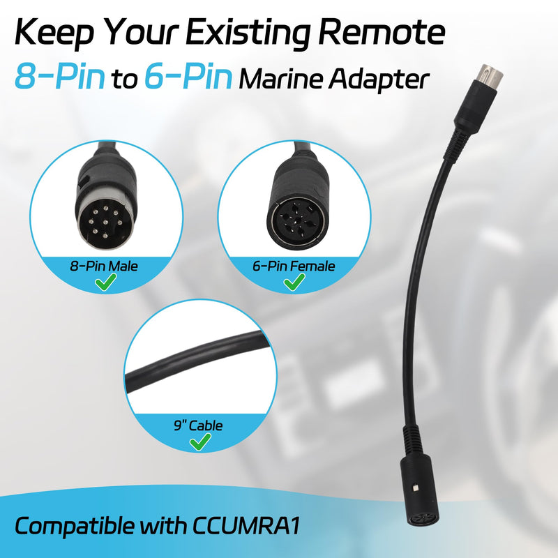 Marine Stereo Remote Adapter Cable, 8-Pin to 6-Pin for Marine Radios | Compatible with for Clarion CCUMRA1 applications. Connects 2009+ 8-pin marine stereos to earlier 6-pin wired remote controls