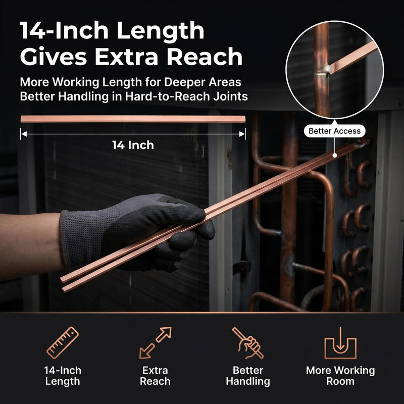 BCuP-5 15% Silver Brazing Rods, 10 Flat Sticks 0.050" x 1/8" x 14" for Copper Tube Brazing in HVAC, Air Conditioning, Refrigeration and Cold Storage, Flux Required for Brass 10PCS,BCup-5,15% Silver Length-14 Inch
