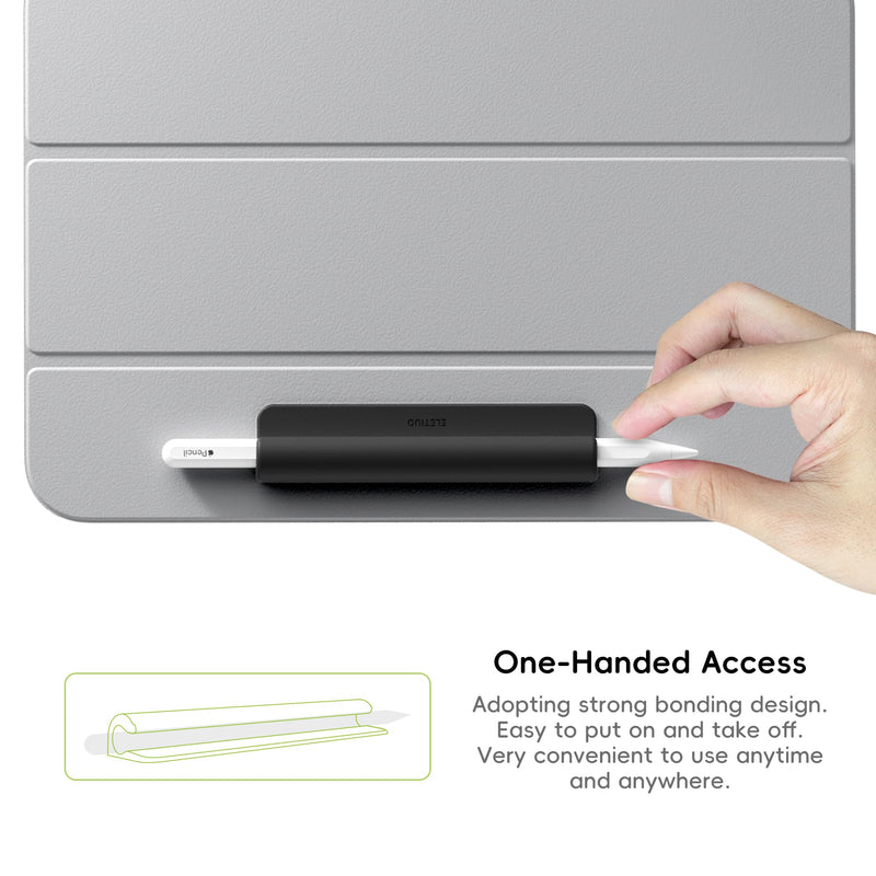 ELETIUO Silicone Pencil Holder Sleeve,Compatible with Apple Pencil (USB-C),Apple Pencil 1st/ 2nd Generation,Strong Adhesive Sticky Attached to iPad Case for Stylus Pens and Most Pens,Black Black