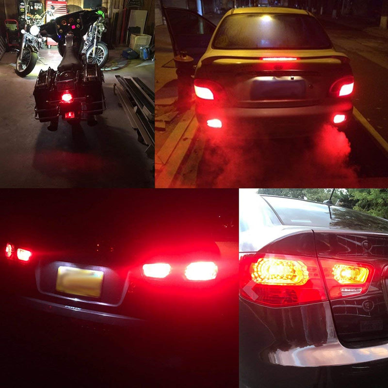 iBrightstar 9-30V Flashing Strobe Blinking Brake Lights 7440 7443 T20 LED Bulbs with Projector Replacement for Tail Brake Stop Lights, Brilliant Red