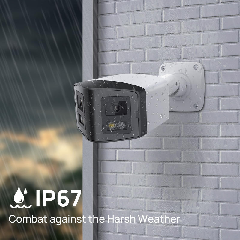 PANOEAGLE 4MP Dual Lens PoE IP Security Camera Outdoor with 180° Panoramic Wide Angle,Smart Color Night Vision,Human/Vehicle Detection,2-Way Audio & Micro SD Slot(512G),IP67 Waterproof,NDAA Complaint 4MP Panoramic/Dual Light