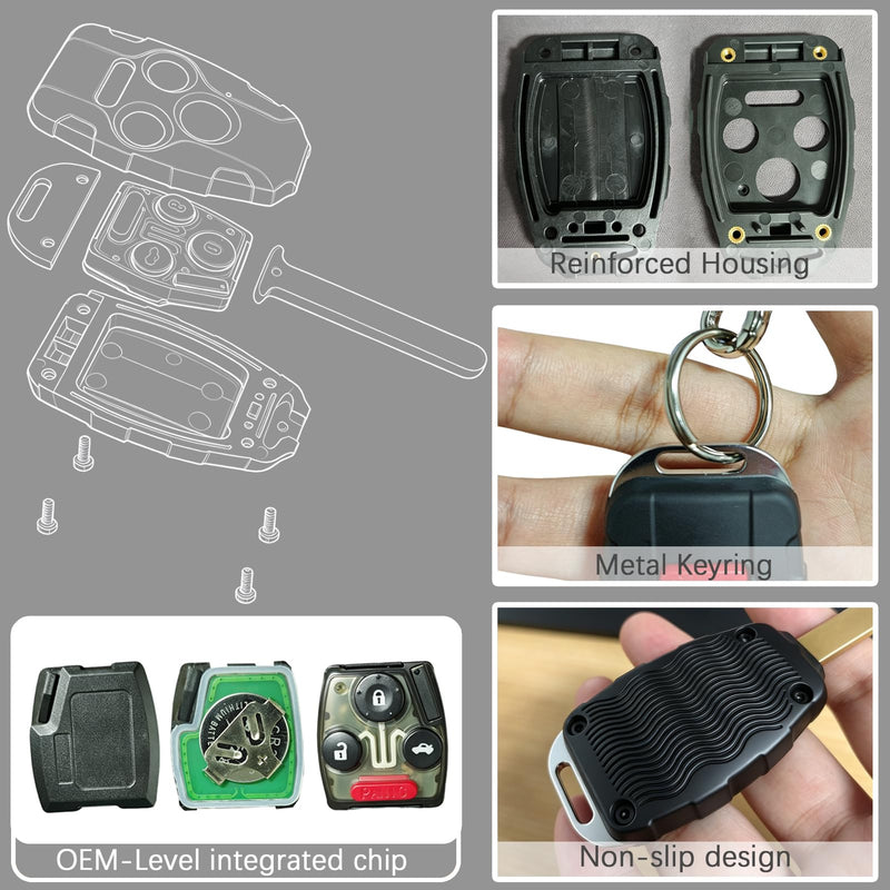 Key Fob Replacement for Honda Accord Sedan 2008-2012 - Pilot 2009-2015 | 304 SS Ring | Car Keyless Entry Remote Control | KR55WK49308 35118-TA0-A00,4 Btns With Chip