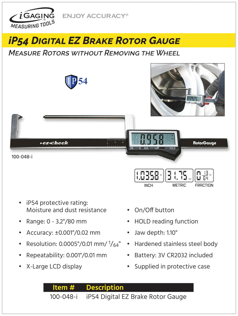 iGaging Brake Rotor Gauge Wheels On Large Digital Electronic Display Caliper