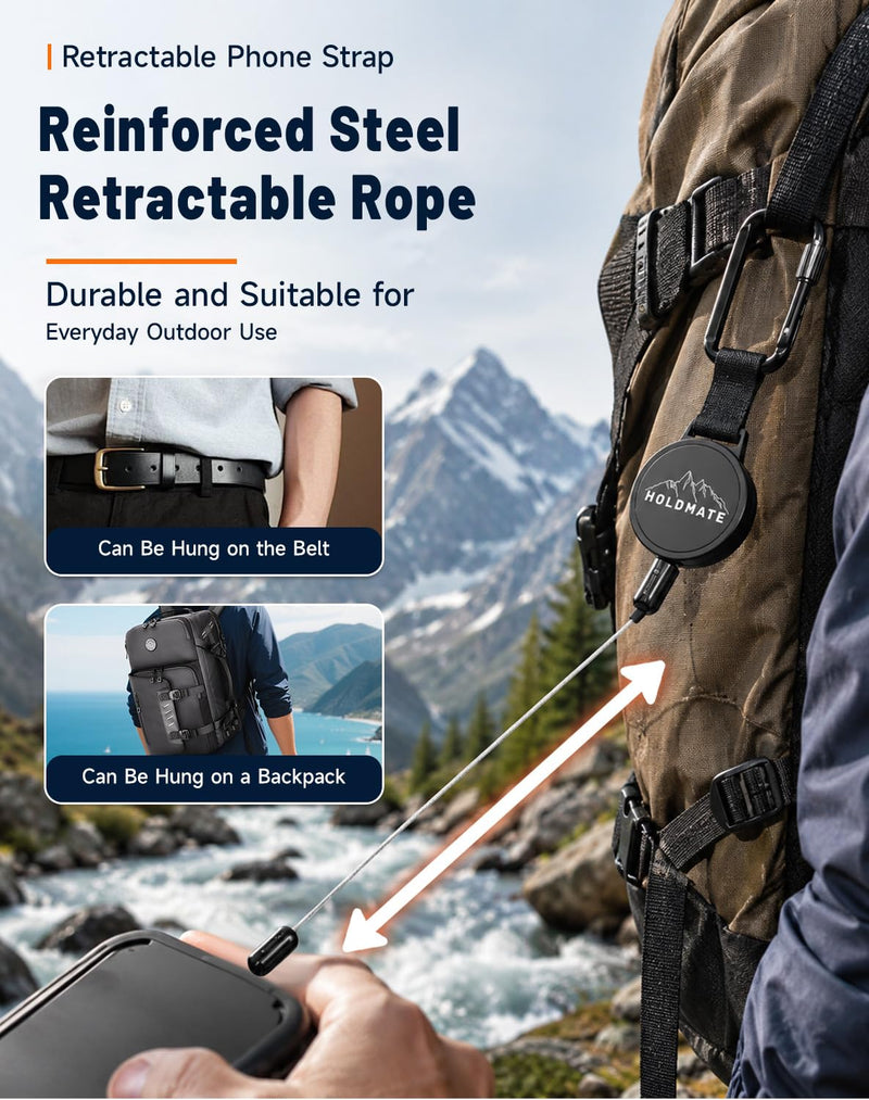 Phone Lanyard, Retractable Phone Tether For Iphone & Smartphones | Anti-Drop Safety Lanyard, Locking Clip & 360° Swivel, Secure Holder For Skiing, Hiking, Cycling, Travel 2
