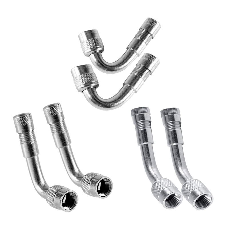 6 PCS 45 Degree 90 Degree 135 Degree Metal Valve Stem Extenders, Universal Valve Stem Extensions Compatible for Dual Wheels Passenger Cars, Stroller, RV, Motorcycles, Bicycles, Trailers 6PCS Silver