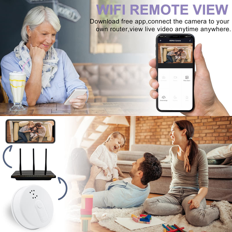 WiFi Hidden Camera Smoke Detector, HD 1080P Wireless Mini Detector Spy Cameras for Home Office Security Surveillance,Nanny Camera with Remote View/Night Vision/Motion Detection No Audio