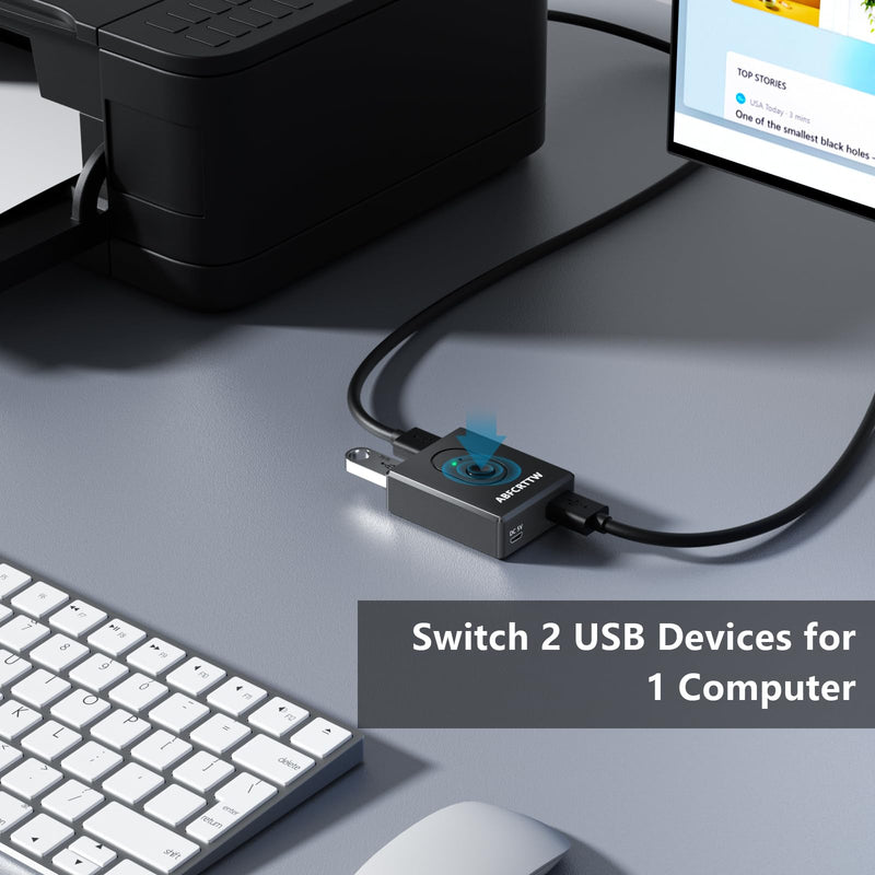 USB 3.0 Switch Powered, Bi-Directional USB Switcher 2 Computers 1 in 2 Out (2 in 1 Out), USB Switch Selector for Keyboard, Mouse, Printer, Webcam, USB Sharing Switch Supports Carplay and Android Auto Black