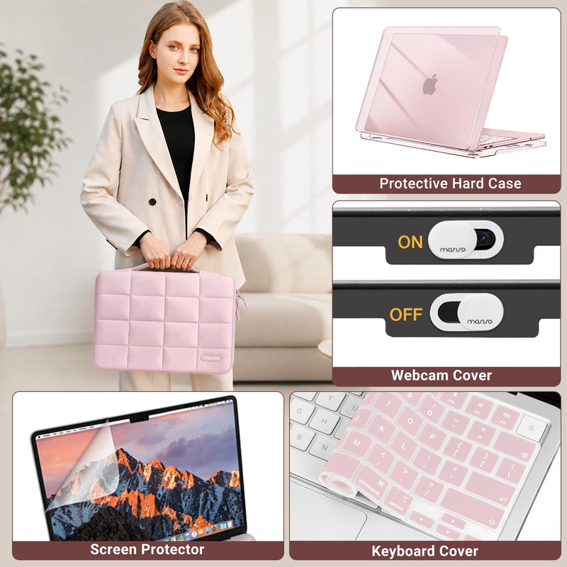 MOSISO Compatible with MacBook Neo Case 13 inch 2026 A3404 A18 Pro Chip | Precision Fit Crack&Scratch Resistant Hard Case&Puffy Sleeve Bag&Keyboard Skin&Webcam Cover&Screen Film, Crystal Blush