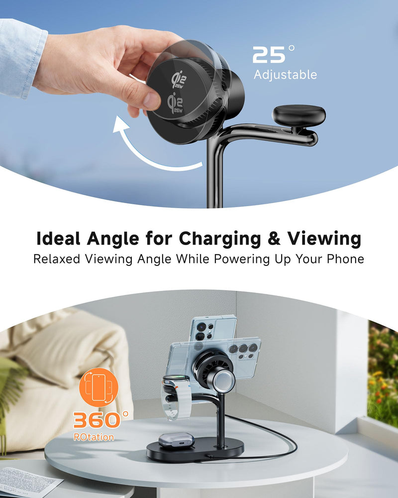 Qi2.2 25W Magnetic Wireless Charging Station for Samsung TEC Active Cooling | For Galaxy Z Fold 8 Ultra/Fold8 Wide/S26 Ultra/iPhone17, 3-in-1 Fast Charger Stand for MagSafe (Not for Watch 9/Ultra 2)