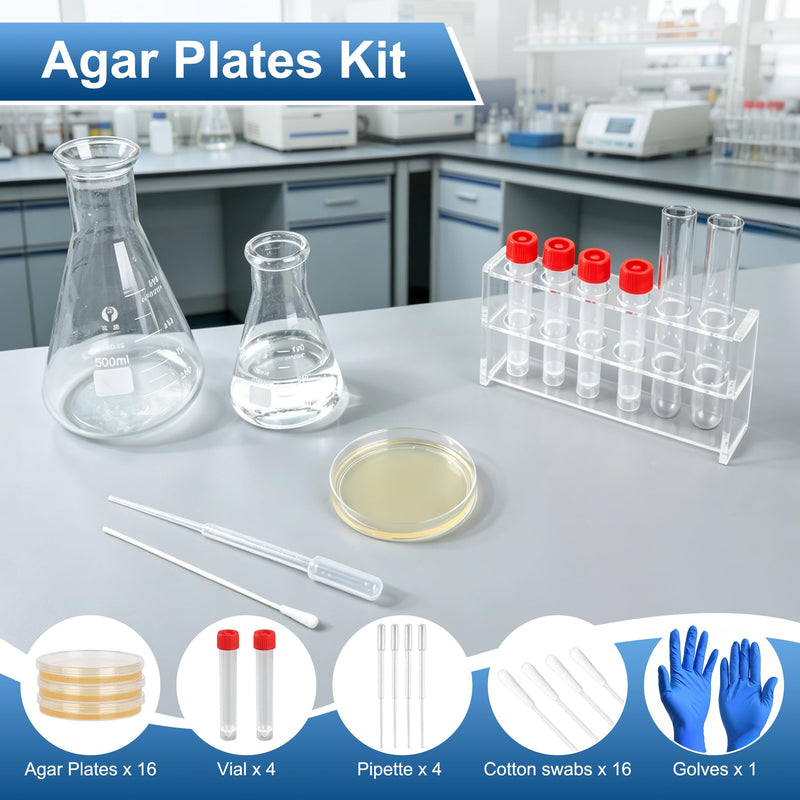 Nutrient Agar Petri Dishes Science Project Kit,16Pcs Nutrient Agar Plates and Cotton Swabs Dropper Pipettes for Science Experiments