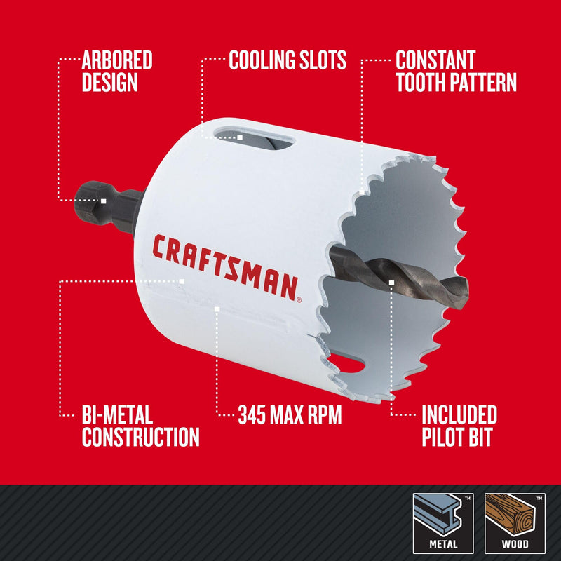 CRAFTSMAN Bi-Metal Hole Saw with Arbor (CMAH12A) (Pack of 2) STANDARD (Pack of 2) 2 IN