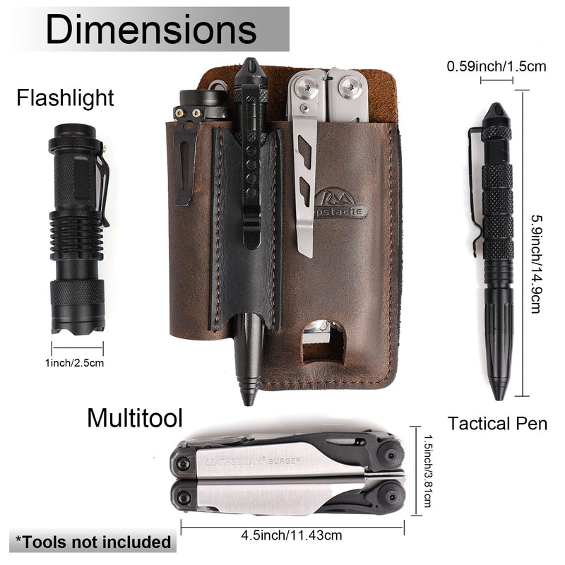 Topstache Leather Multitool Sheath with Belt Clip - Multi Tool Holster for Belt - EDC Belt Organizer Fits Multitool, Flashlight, Pen - Leather EDC Pouch, DarkBrown Darkbrown-L (for Multitool)