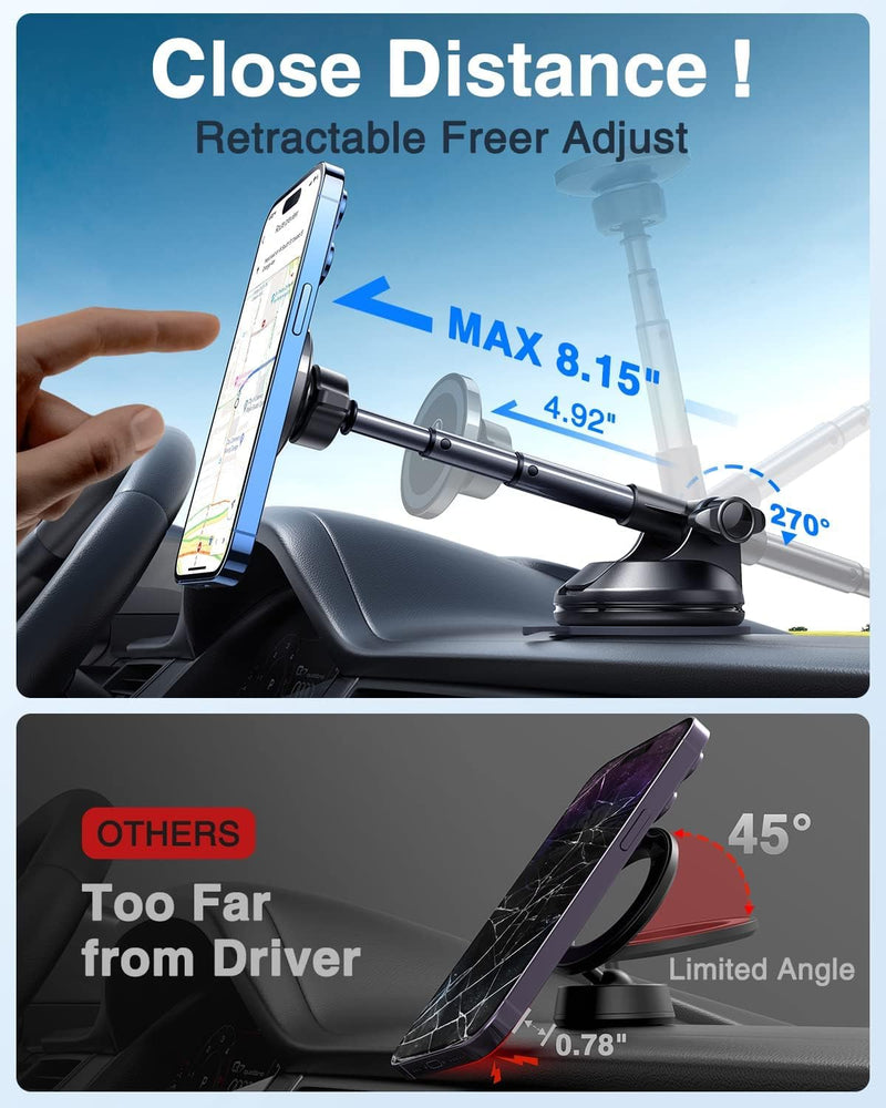 VANMASS for MagSafe Car Holder [Dash+Windshield+Vent] Magnetic Phone Mount | Military-Grade Certified,Upgraded Strongest Magnet&Suction,Truck Tesla Cell Stand Cradle for iPhone 17 Pro Max 16 15 14 13 12 Black