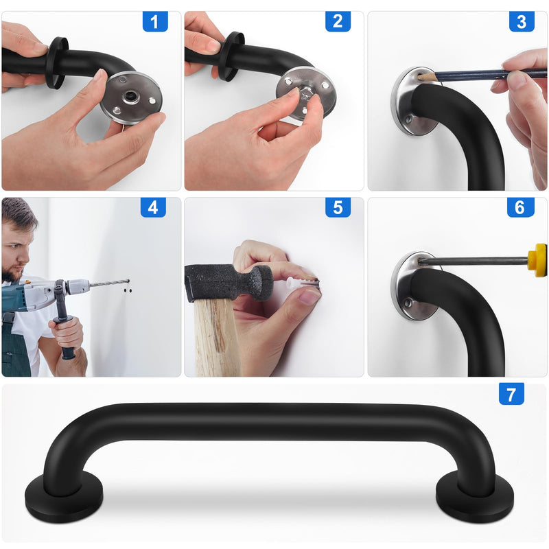 2 Pack Shower Grab Bar, Stainless Steel Bathroom Grab Bar, Shower Handle, Bath Handle, Grab Bars for Handicap Elderly Seniors Bathroom Safety Grab Bar (18 Inch，Black) 18lnch Black