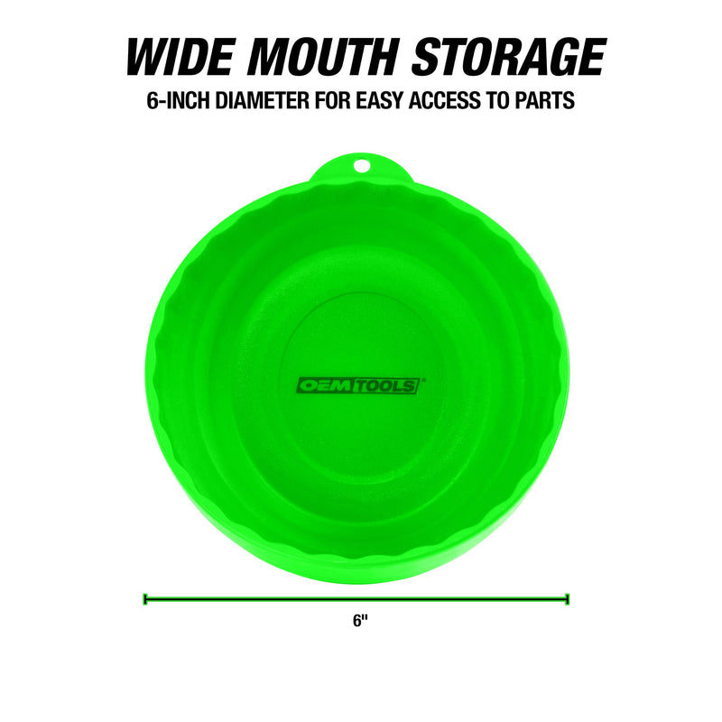 OEMTOOLS 25115 Green Magnetic Nut Cups, 2 Pack, Each Curved Magnetic Parts Tray Holds Up to 5 Pounds, Attaches To Metal Surfaces, Multi-Use Nuts And Bolts Organizer Set Made From Durable ABS Plastic Green 2 Pack