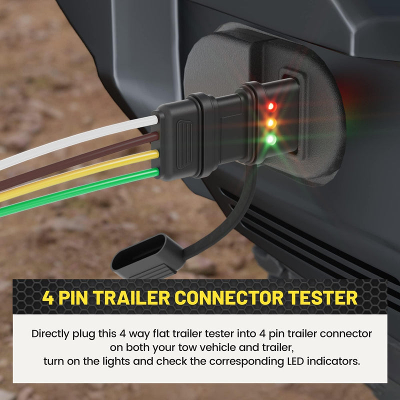 Oyviny 4-Way Flat Trailer Wiring Tester 4 Pin Male and Female Trailer Tester with Bright Indicators, Double End Design 4 Pin Trailer Light Tester for Turn Signal Tail Lights Trouble Shooter