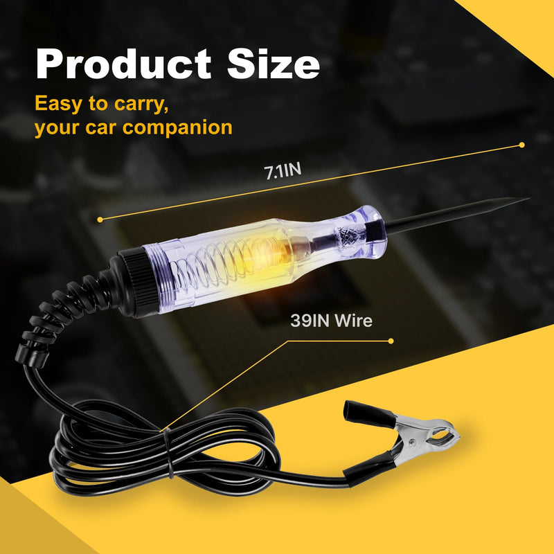 Test Light Automotive, 6-24V DC Voltage Tester, Circuit Tester with Alligator Clip and Long Steel Probe, Professional Electrical Tester Pen for Car Truck RV