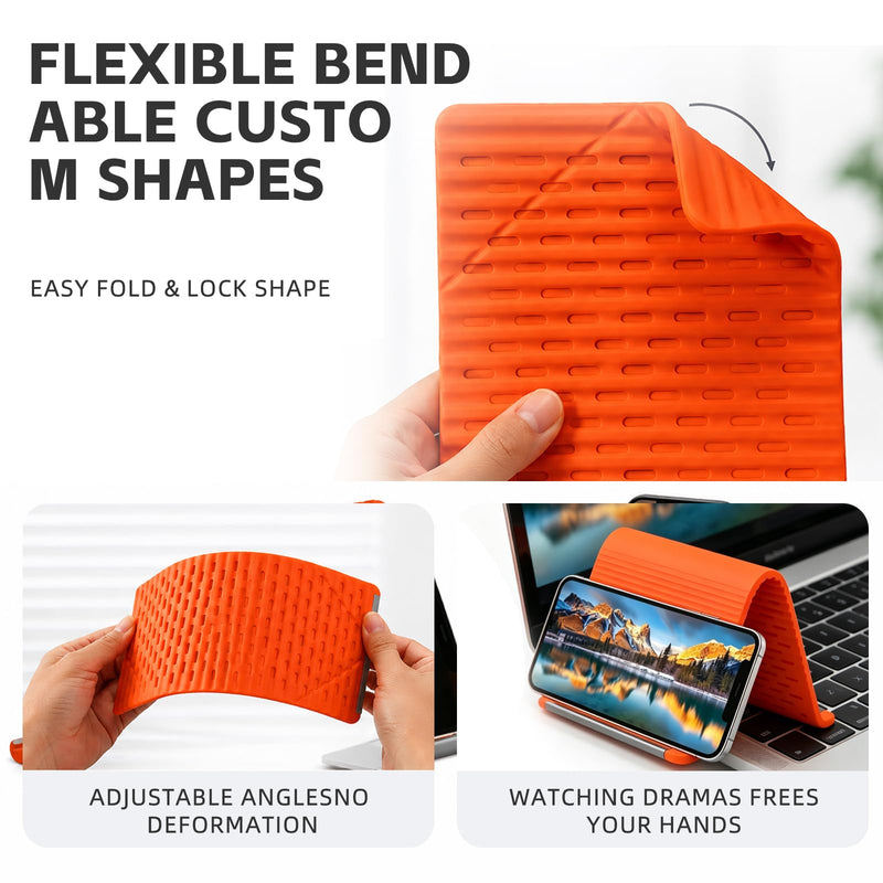 Flexible Silicone Phone Holder,Folded into Any Shape-Silicone Phone Holder with Aluminum,Mount for Phone Tablet Laptop (Black) Black