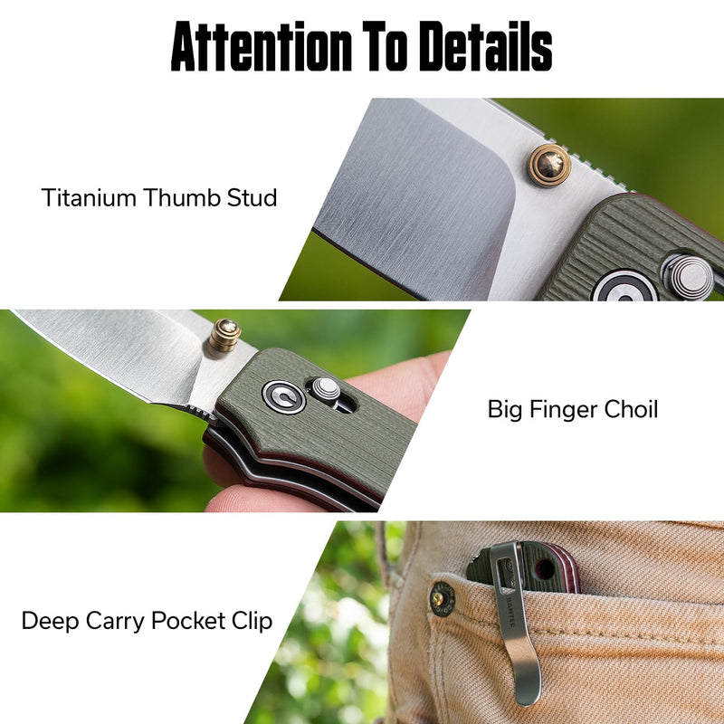 CIVIVI Small Pocket Knife for EDC, Baby Banter 2 - TG Crossbar Lock folding Knife with 2.34" 14C28N Blade Two-toned G10 Handle, Titanium Thumb Stud Opener C24074-1