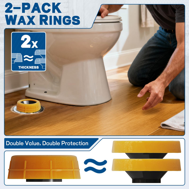 NEEXAN Extra Thick Toilet Wax Ring Kit with Brass Bolts and Caps, 2-Pack | Extra Thick Wax, Brass Bolts Included, Fits 3-inch and 4-inch Drains, Leak-proof Seal. 14