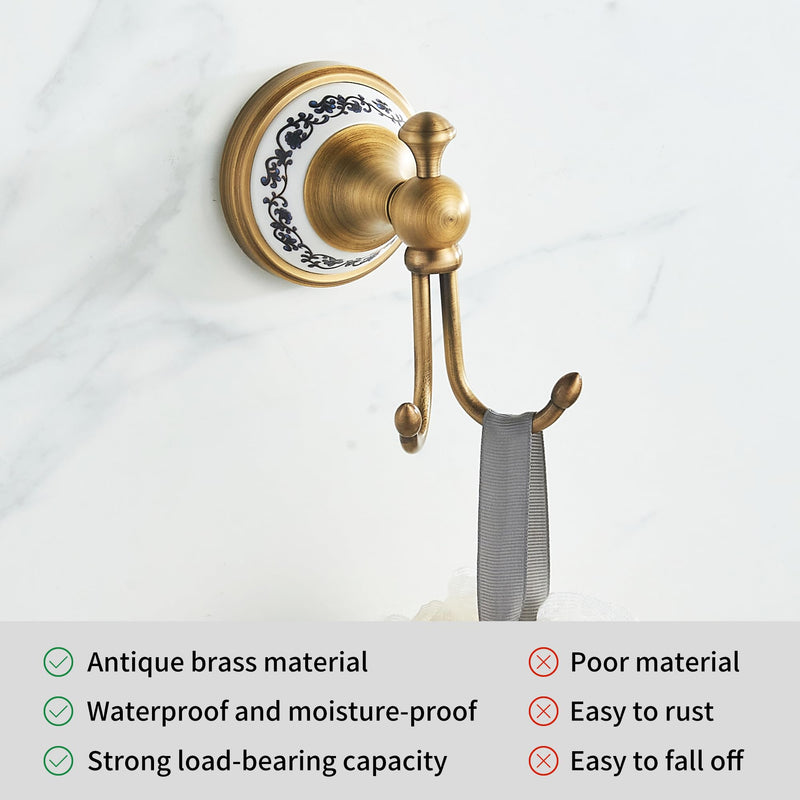 Antique Bronze Brass Bath Towel Hooks, Wall Mounted Bathroom Hardware Accessories,Porcelain Design Robe Hooks