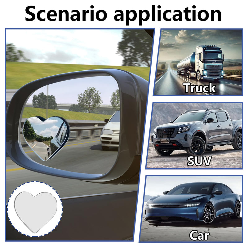 Heart Shaped Blind Spot Mirrors – 4PCS Stick-On Adjustable Small Convex Mirror, Universal Fit for Cars & SUVs, Cute Heart Shaped Blind Spot Mirror Design for Safety