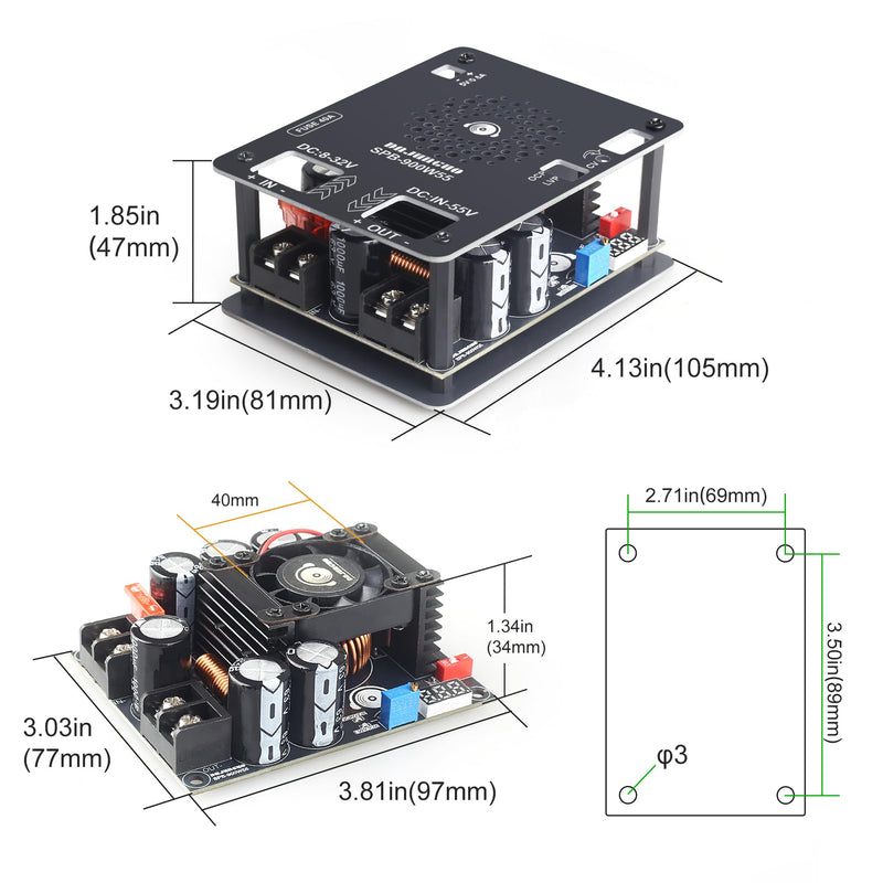 900W High Power DC Boost Converter 8-32V to 55V Adjustable Step-Up Voltage Regulator Module for Audio Amplifier DIY Speaker System