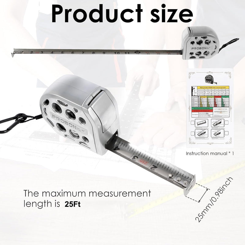 25FT Stainless Steel Measuring Tape | Anti Rust, Strong Magnetism on The Bottom, Hollow Design, Portable Self-Locking, For Household Woodworking
