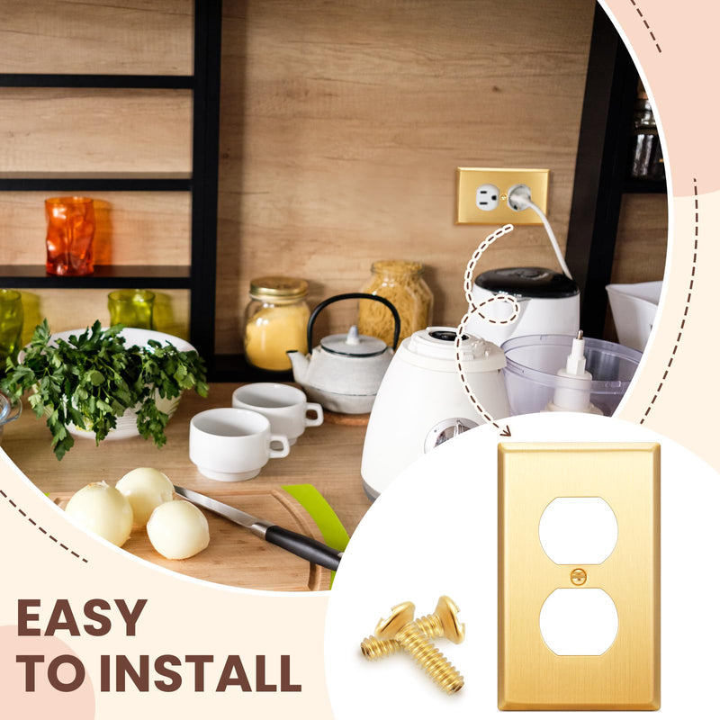 Zonon 8 Pack Gold Outlet Covers 4.50" x 2.76" Duplex Outlet Cover Brass Metal Brushed Decorative Gold Receptacle Wallplate Corrosion Resistant, Standard Size, Brushed Brass