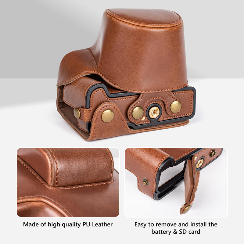 MUZIRI KINOKOO Protective Case for Canon EOS R50/R100 Camera and 18-45mm Lens, PU Leather EOSR50 R100 Camera Bag Including Half Case, Flip Cover, Shoulder Strap and Storage Pocket - Coffee