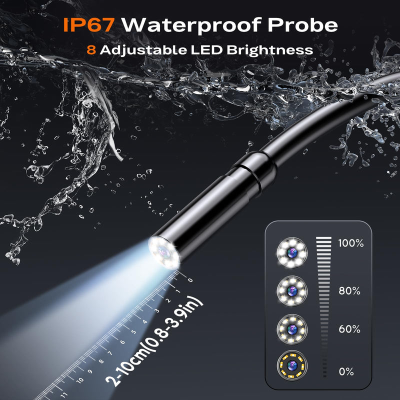 Endoscope Camera with Light, Handheld Borescope Inspection Camera with 4.3" IPS Screen, AukonVee IP67 Waterproof with 8 Adjustable LED Lights & 16.5FT Semi-Rigid Snake Camera, Bore Scope Tools for Men 4.3" Handheld Borescope-ES05