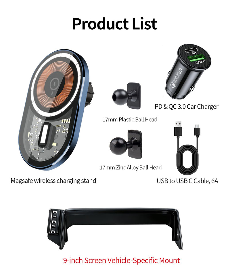Wireless Charging Car Phone Holder for Toyota Avalon 2019-2022, 9" Screen | Magsafe Accessories Fast Charging Magnetic Cell Phone Holder Clip Compatible with iPhone Android, 3D Fit Vehicle Phone Stand