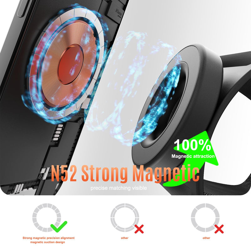 Running Phone Holder-N52 Magnetic Armband&Wrist Mount, Retractable Tether | Telescopic Anti-Drop Lanyard/360° Rotatable/ Anti-Drop/Universal/for iPhone/for Samsung/for Android Phones Black