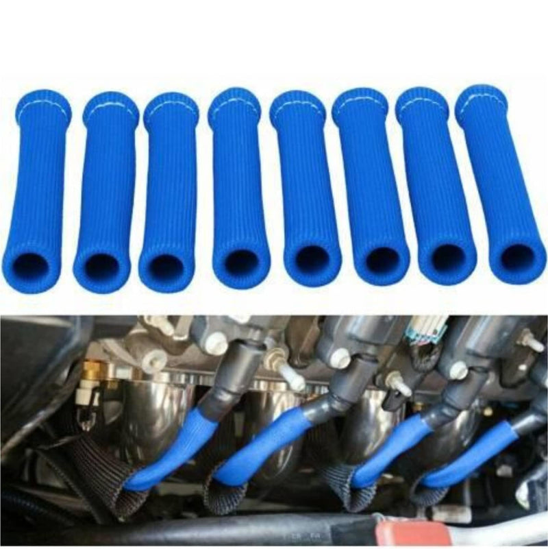 Spark Plug Wire Boots Thermal Protection Insulator Sleeve, 2500 Degree Heat shield Cover Wrap 6 inch for Car Truck 8PCS （Blue) Blue