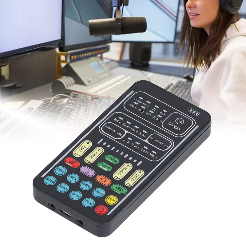 Ejoyous Live Sound Card Voice Changer, Portable I9 Live Sound Card Set Mini Gaming Voice Plug and Play for Game Anchor Recording Mobile Phone Computer, for Live Streaming 8 Different English Version