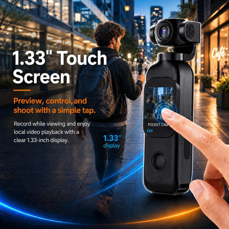 Pocket Camera for Vlogging, 1080P, Touchscreen, 32GB Card | Up to 14 h total with charging grip, face-to-camera/forward views, Wi-Fi, ready-to-use kit for trips, hikes, walks and rides Black H9232G