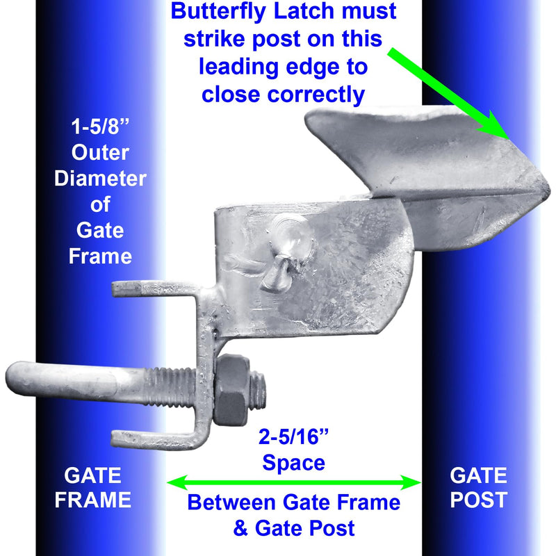 Jake Sales -Chain Link Fence Butterfly Gate Latch - Fence Automatic Gate Latch - 1-5/8" Gate Frame and 2-3/8" Gate Post - Galvanized Fence Gate Latch with Hole for Padlock 1-5/8" X 2-3/8"
