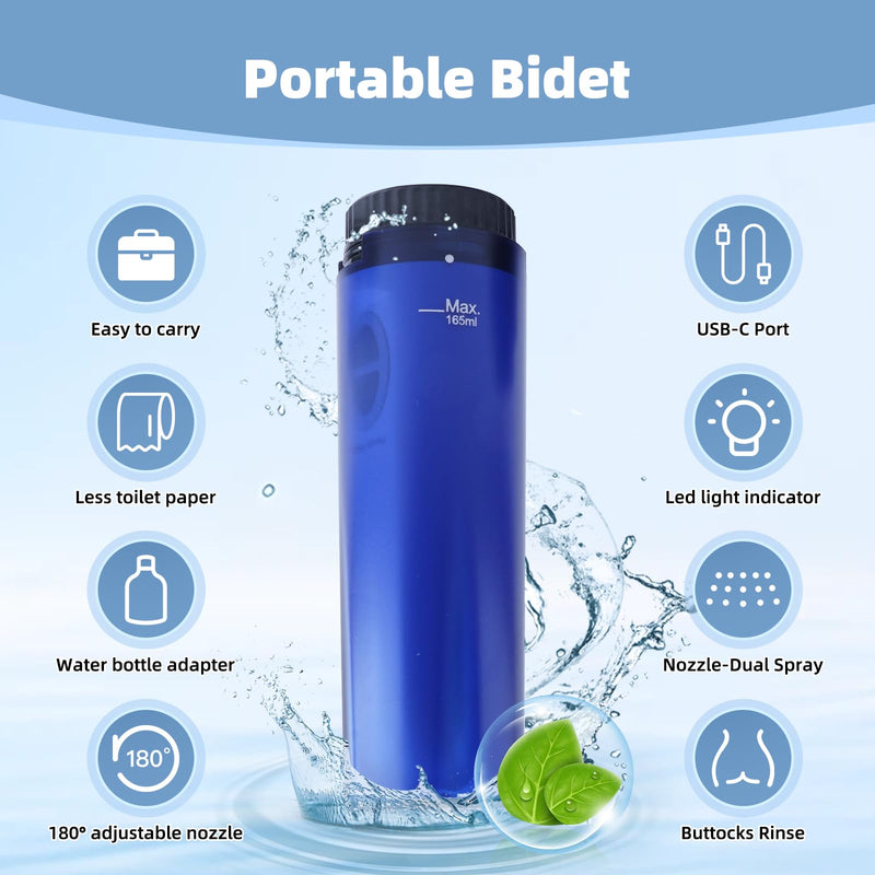 Hibbent Portable Bidet for Travel, High Pressure Handheld Electric Sprayer, Rechargeable Travel Bidet for Women & Men, Personal Hygiene Cleaning, Soothing Postpartum Care, Blue 1