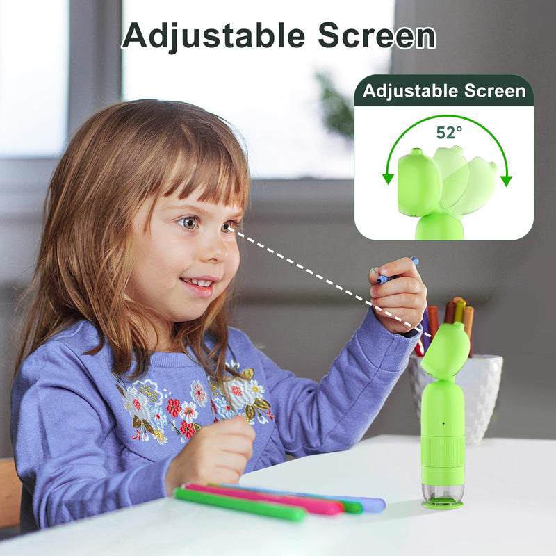 1000X Pocket Microscope for Kids – Railhorn Mini Microscope with 2" LCD Screen, 16MP Camera & 1080P Video, Handheld Magnifier with Light for Coins, Slides & Nature Exploration, STEM Toy for Ages 3-12
