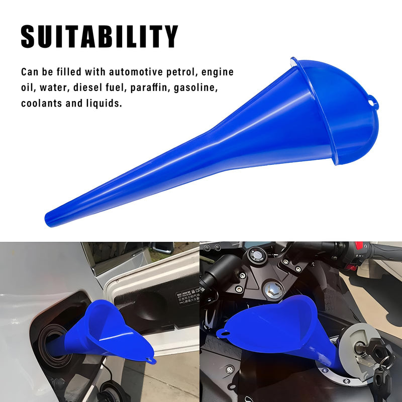 2 PCS Oil Funnel, Automotive Multi-Function Plastic Fuel Funnel with Long Neck, Universal Engine Oil Funnel for Filling Oils Gas Lubricants and Fluids, Car Accessories (Blue) Blue,2 PCS