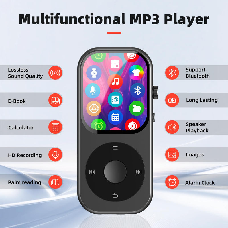 128GB MP3 Player with Bluetooth 5.3, Music Player with Built-in HD Speaker, MP3 Music Player 2.01-inch Touchscreen & Touch Rotation Physical Buttons Support Pictures, E-Books, Calculator