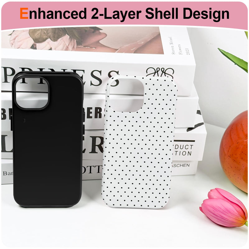Hython for iPhone 14 Case & iPhone 13 Case Cute Polka Dot Aesthetic Simple Design 6.1", Heavy Duty Dual Layer Hybrid Hard PC Soft TPU Bumper Shockproof Protective Phone Cover Women Girls Girly, White For Iphone 13/14 - 6.1 Inch