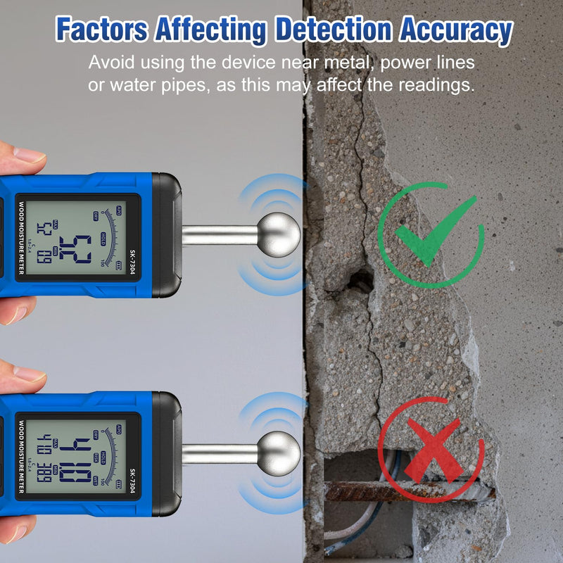 Moisture Meter, Wood Moisture Meter Rechargeable for Drywall Measurement, Pinless Moisture Meter with 20-100mm Measuring Depth for Detecting Humidity Level in Walls, Lumber, Masonry (Blue)