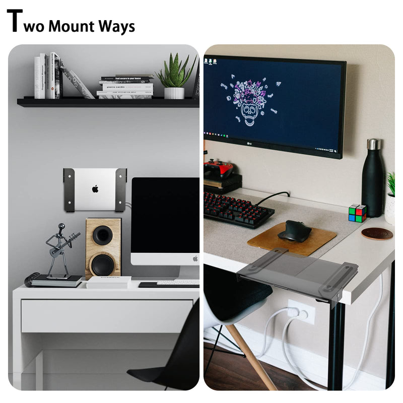 Wall Mount and Under Desk Mount Laptop Holder, Universal Laptop Storage Bracket for Devices Up to 1.18" Thick Macbooks, Surface, Keyboards, Tablets & More (Metal Black)