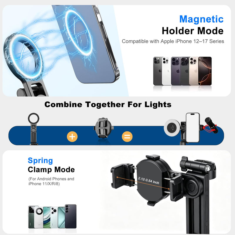 Koolehaoda Magnetic Mini Selfie Stick for MagSafe 4 in 1 Phone Tripod | Extendable Stand with Detachable Phone Clip Wireless Remote Portable Pocket Size for iPhone Android Foldable Compact Travel