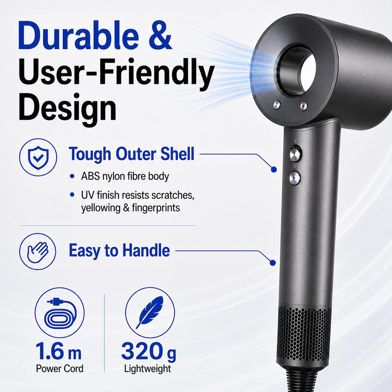 Hair Dryer,1600W High-Speed Blow Dryer with 160,000 RPM Motor | 3 Speeds and 4 Heat Settings with Cold Shot,300M Negative Ions for Smooth,Frizz-Free Hair,Magnetic Concentrator Nozzle,Grey Gray